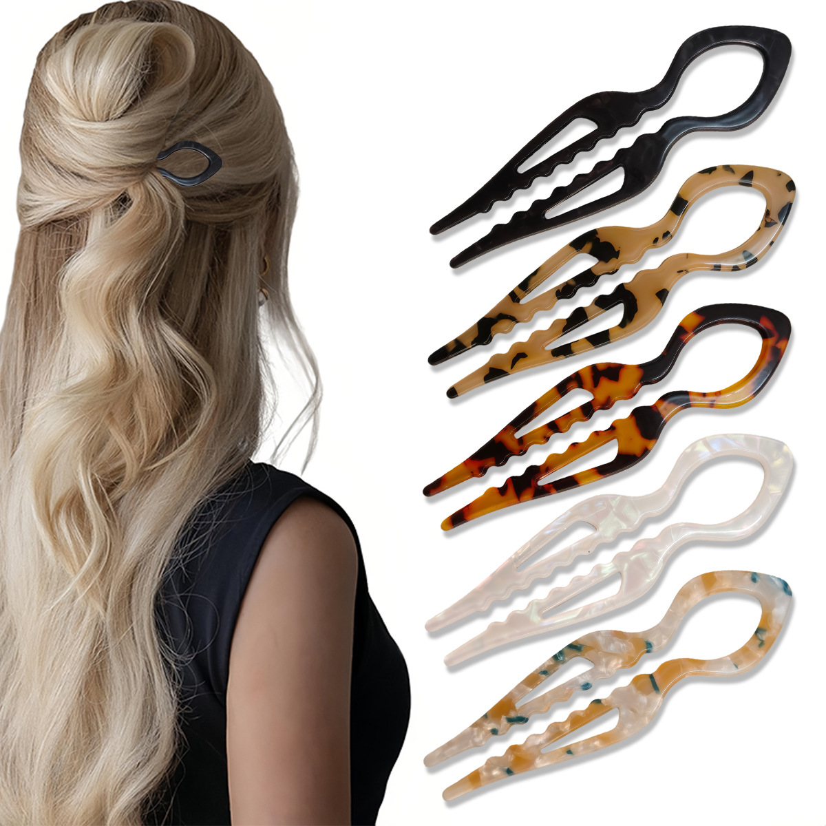 Hair Fork Stick - U 字型ヘアスティックべっ甲アクリル滑り止めヘアピン女性のためのヘアスティックおだんごコームアセテートヘアクリップヘアアクセサリー