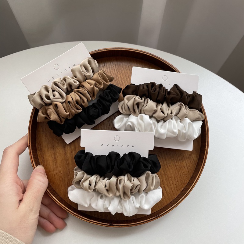 Scrunchie Satin Set - 3/4/6 ピース/セットサテンシュシュ女性無地ヘアロープエレガントなポニーテールホルダーゴムバンド弾性ヘアバンドヘアアクセサリー