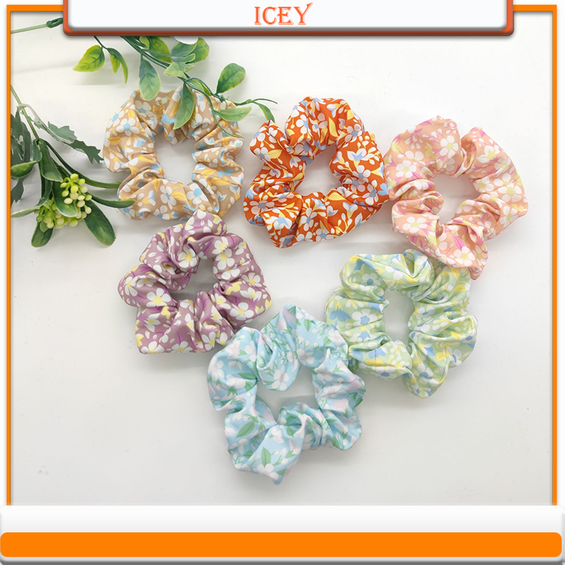 Scrunchie Satin Set - 花柄生地のトランク、黒のリング、髪、シンプルなヘッドバンド、ヘアアクセサリーセット、ヘッドウェア、1個