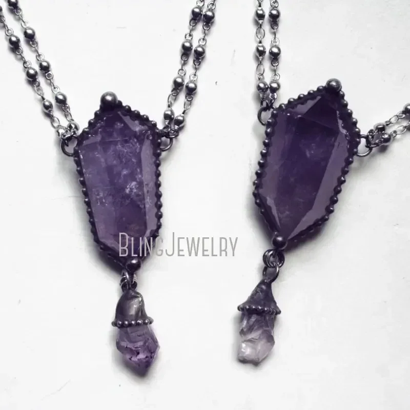 Women'S Emo Accessories - 10 個アメジストクリスタルネックレスタリスマンウィッカ魔女ゴス女性グランジ Y2k エモステンレス鋼首輪ボヘミアンジュエリー