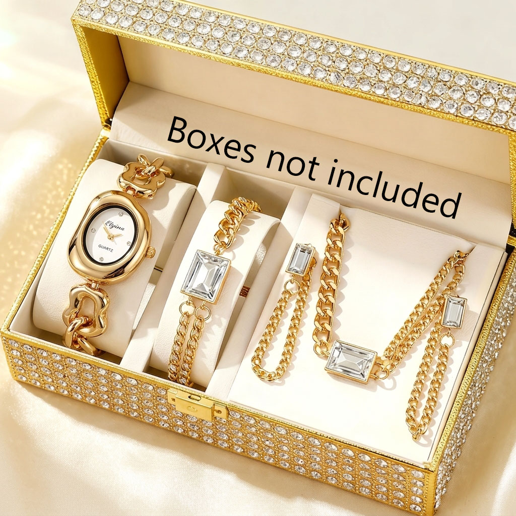 Women Accessories Gift Box - 5個セット ファッション イレギュラー レディース クォーツ腕時計 ジュエリーセット