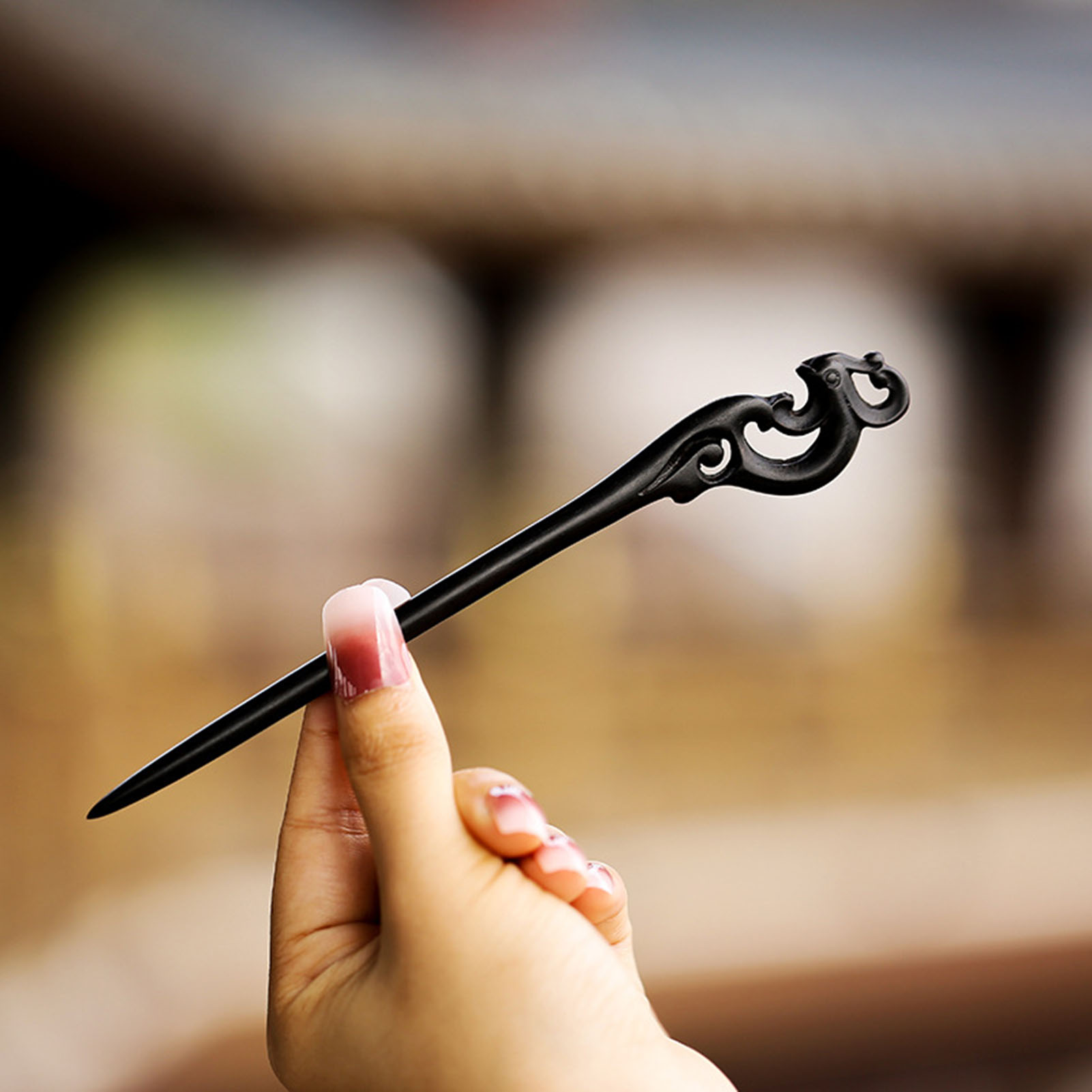 中国風のヘアスティックミニマリスト白檀彫刻花ヘアピンフォーク - Hair Fork Stick のレビューと価格