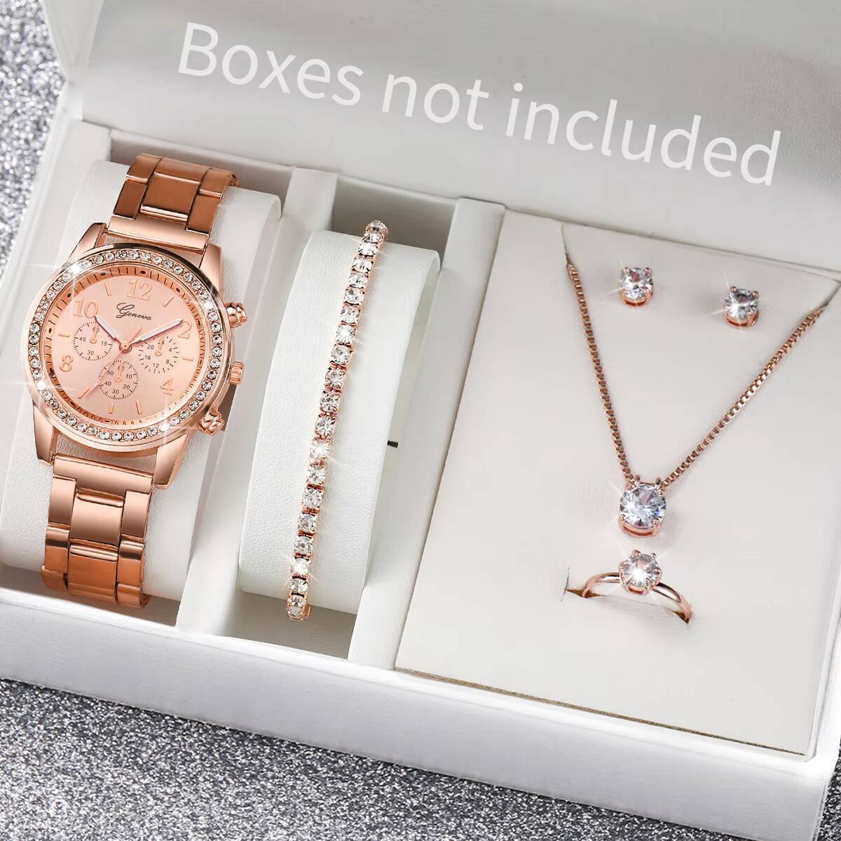 6 ピース/セットファッションラインストーン女性用腕時計アナ - Women Accessories Gift Box のレビューと価格