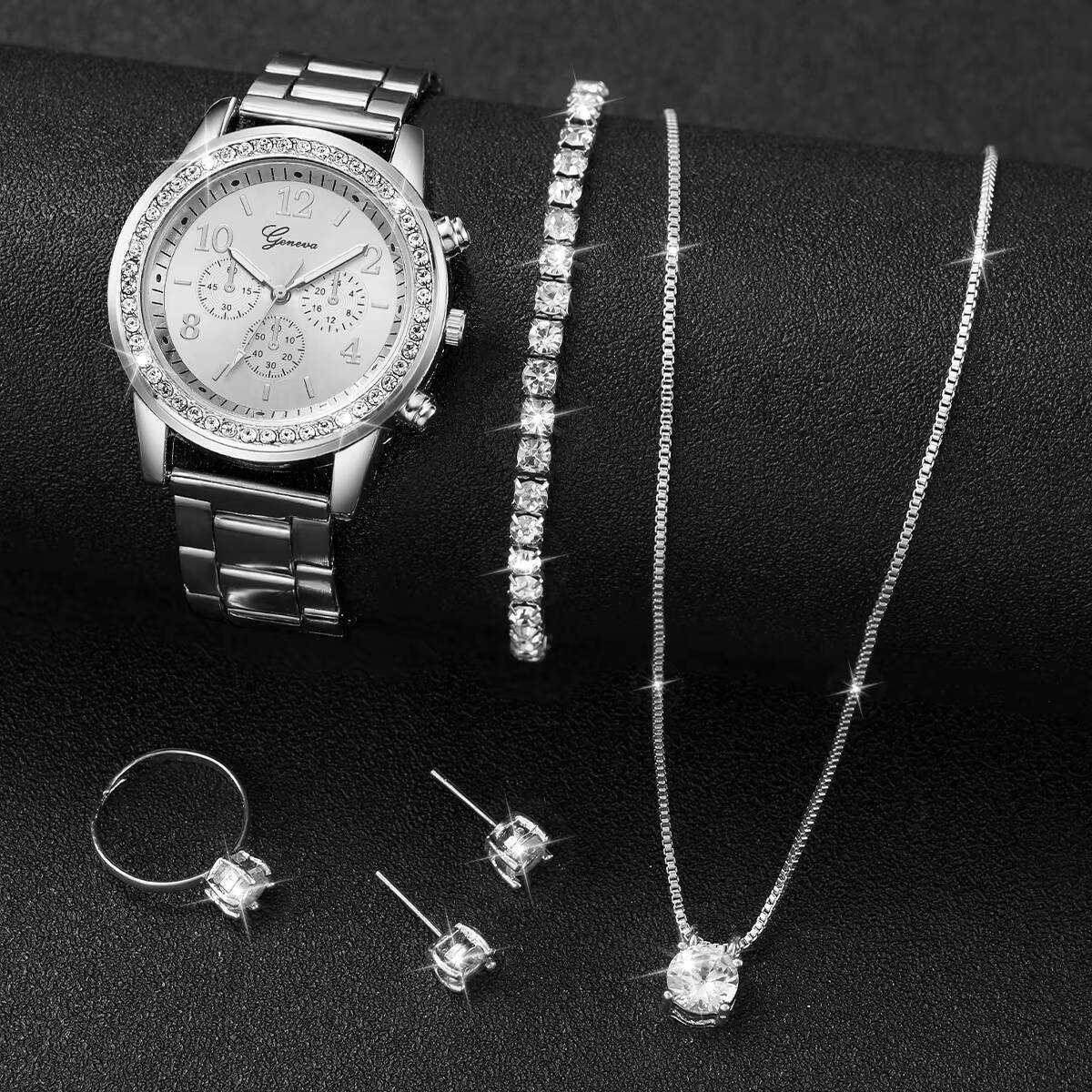 6 ピース/セットファッションラインストーン女性用腕時計アナ - Women Accessories Gift Box のレビューと価格