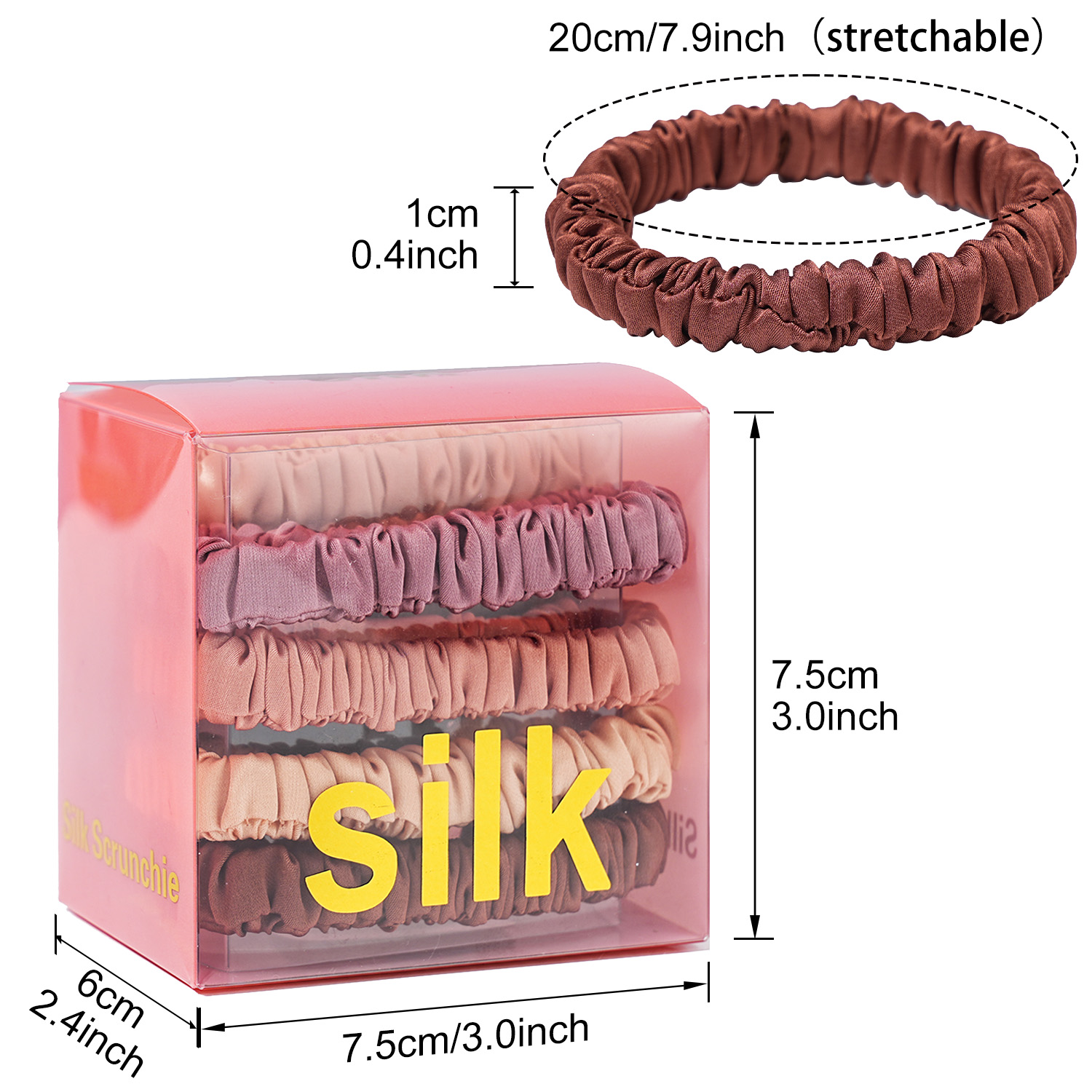 8 ピース/セット 100% 純粋な桑シルクヘアシュシュ 1 - Scrunchie Satin Set のレビューと価格