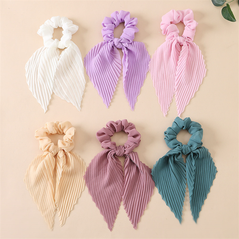 6個/セット プリーツリボンシュシュ – 夏休み用の長いサテ - Scrunchie Satin Set のレビューと価格
