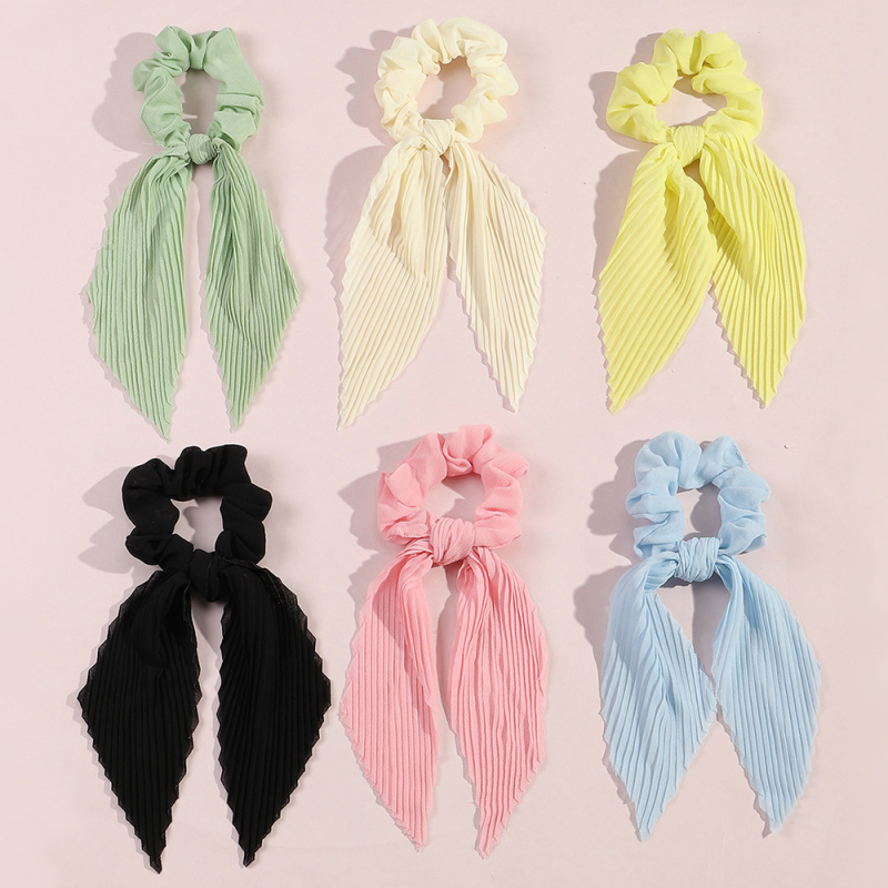 6個/セット プリーツリボンシュシュ – 夏休み用の長いサテ - Scrunchie Satin Set のレビューと価格