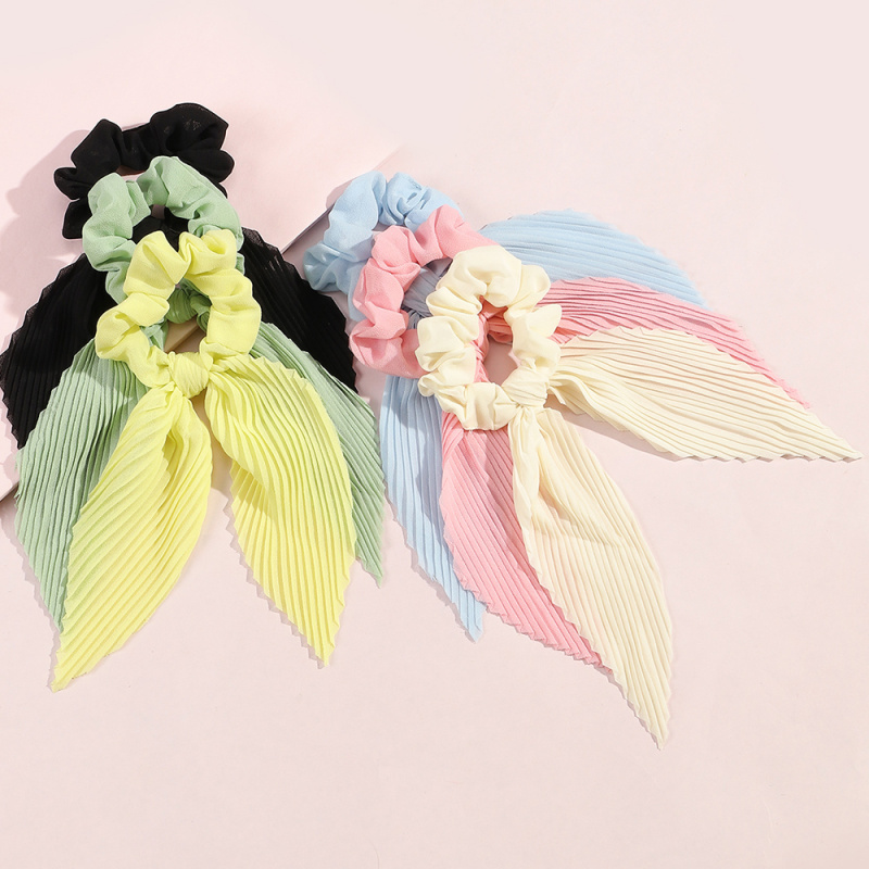 6個/セット プリーツリボンシュシュ – 夏休み用の長いサテ - Scrunchie Satin Set のレビューと価格