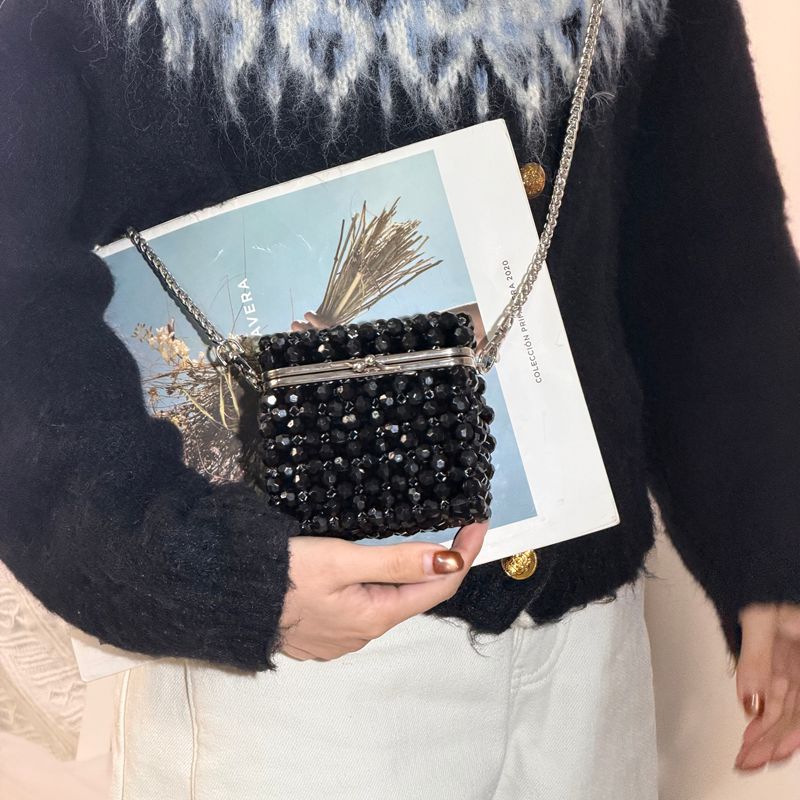 ヴィンテージ ブラック ビーズ クラッチ バッグ チェーン付 - Women'S Accessories Purse のレビューと価格
