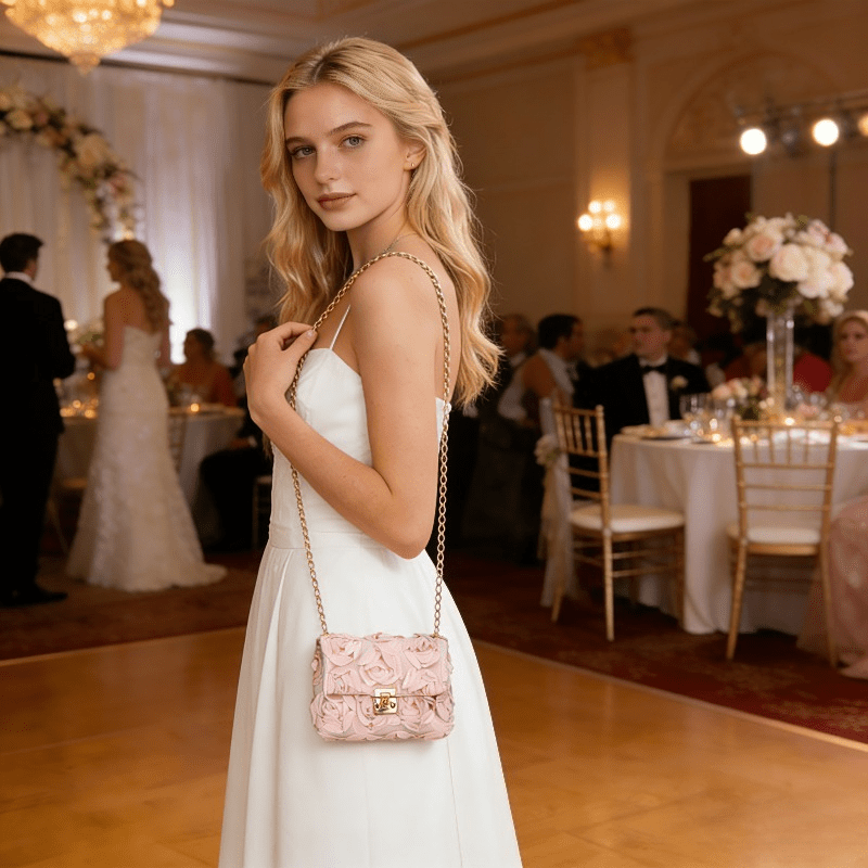 3D ローズフローラルサテンイブニングバッグ ゴールドクラス - Women'S Accessories Purse のレビューと価格