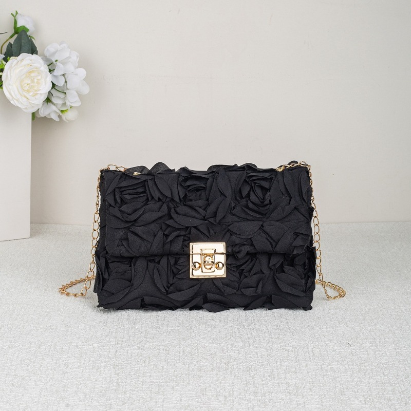3D ローズフローラルサテンイブニングバッグ ゴールドクラス - Women'S Accessories Purse のレビューと価格