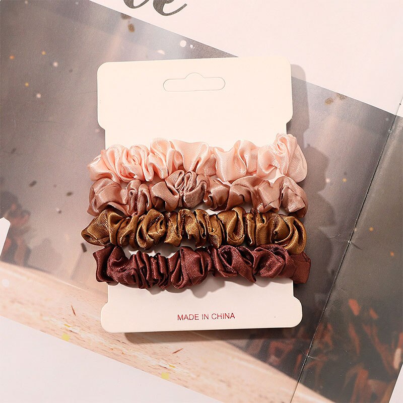 4個純粋なシルクスキニー小さなシュクランチセット髪蝶ネクタイ - Scrunchie Satin Set のレビューと価格