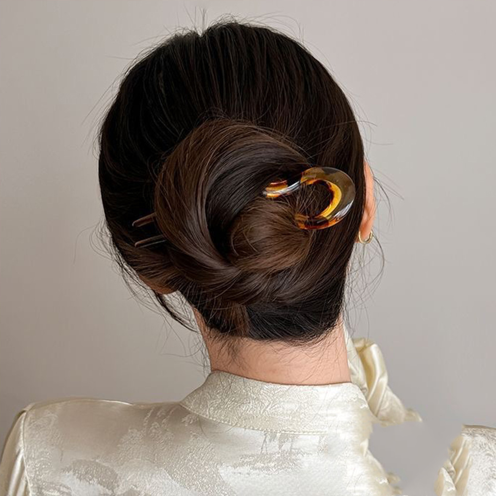 U 字型ヘアフォークファッションべっ甲模様アセテートアクリル - Hair Fork Stick のレビューと価格