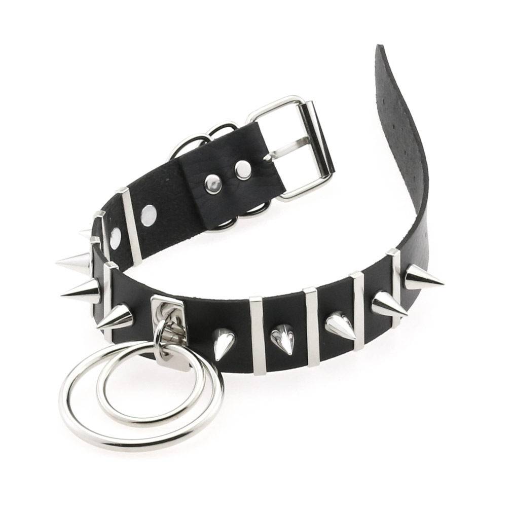 男性と女性のための大きな金属と革のネックレス,パンクスタイル - Women'S Emo Accessories のレビューと価格