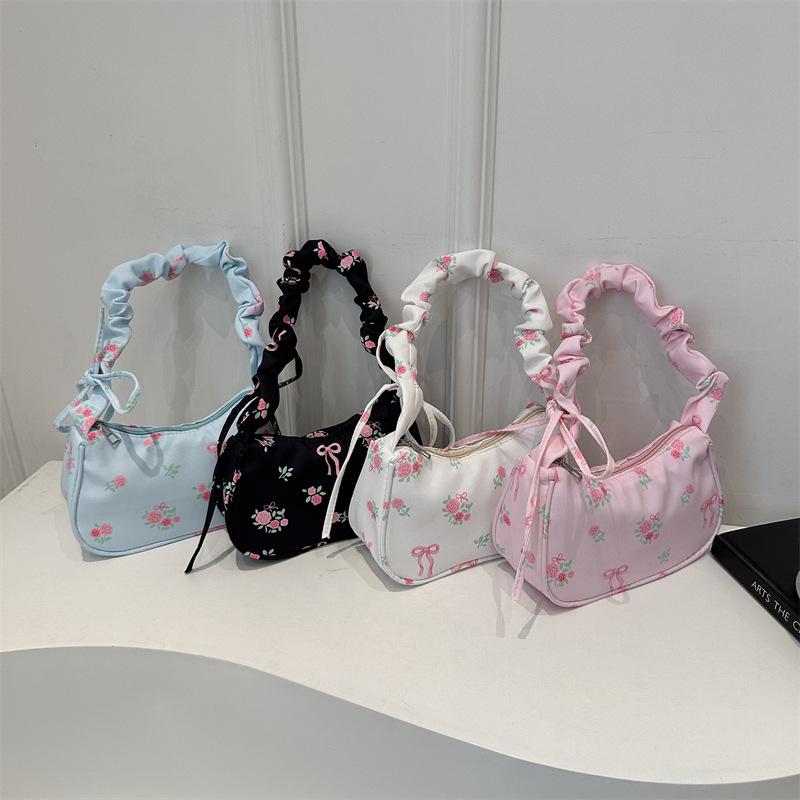 韓国製キャンバスショルダーバッグ、かわいい花柄のリボンプリン - Women'S Accessories Handbags のレビューと価格
