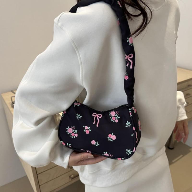 韓国製キャンバスショルダーバッグ、かわいい花柄のリボンプリン - Women'S Accessories Handbags のレビューと価格